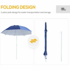 Outsunny Beach Umbrella Sun Shelter 2 In 1 Umbrella UV Protection Steel Blue -Outsunny store 3259303 5
