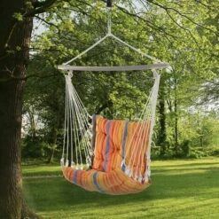 Outsunny Outdoor Hammock Cushioned Chair Patio Swing Seat Cotton Orange Yard -Outsunny store 3259314 3