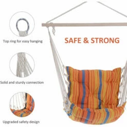 Outsunny Outdoor Hammock Cushioned Chair Patio Swing Seat Cotton Orange Yard -Outsunny store 3259314 4