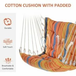 Outsunny Outdoor Hammock Cushioned Chair Patio Swing Seat Cotton Orange Yard -Outsunny store 3259314 5