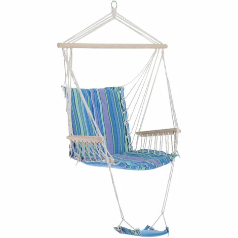 Outsunny Garden Hammock w/ Footrest Armrest Patio Swing Seat Hanging Rope Blue Outsunny Garden Hammock W/ Footrest Armrest Patio Swing Seat Hanging Rope Blue -Outsunny store 3259315 1