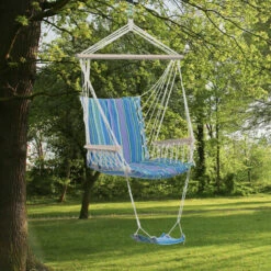Outsunny Garden Hammock W/ Footrest Armrest Patio Swing Seat Hanging Rope Blue 4 Outsunny Garden Hammock W/ Footrest Armrest Patio Swing Seat Hanging Rope Blue -Outsunny store 3259315 3