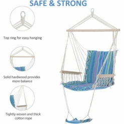 Outsunny Garden Hammock W/ Footrest Armrest Patio Swing Seat Hanging Rope Blue 5 Outsunny Garden Hammock W/ Footrest Armrest Patio Swing Seat Hanging Rope Blue -Outsunny store 3259315 4