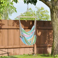 Outsunny Garden Hammock Chair Yard Hanging Rope Cotton Cloth W/ Ropes Green -Outsunny store 3259318 3