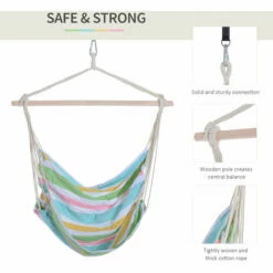 Outsunny Garden Hammock Chair Yard Hanging Rope Cotton Cloth W/ Ropes Green -Outsunny store 3259318 4