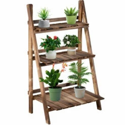 Outsunny Flower Stand 3 Tier Ladder Fold Shelf Herb Holder Display Wood