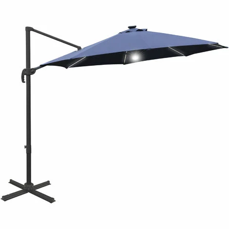 Outsunny 3(m) LED Cantilever Parasol Outdoor with Base Solar Lights Blue Outsunny 3(m) LED Cantilever Parasol Outdoor With Base Solar Lights Blue -Outsunny store 32616608 1