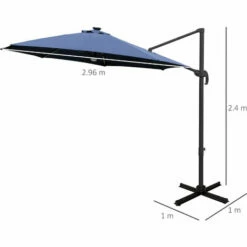 Outsunny 3(m) LED Cantilever Parasol Outdoor With Base Solar Lights Blue 3 Outsunny 3(m) LED Cantilever Parasol Outdoor With Base Solar Lights Blue -Outsunny store 32616608 2