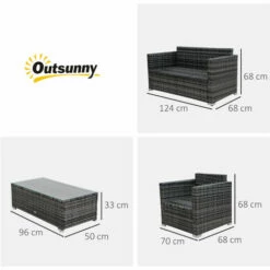 Outsunny 4PC Rattan Sofa Set Outdoor Coffee Table Chair Wicker Garden Grey -Outsunny store 32716656 2