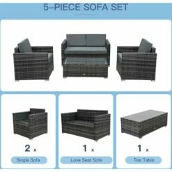 Outsunny 4PC Rattan Sofa Set Outdoor Coffee Table Chair Wicker Garden Grey -Outsunny store 32716656 4