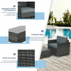 Outsunny 4PC Rattan Sofa Set Outdoor Coffee Table Chair Wicker Garden Grey -Outsunny store 32716656 5