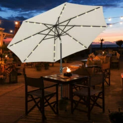 Outsunny Garden Parasol Outdoor Tilt Sun Umbrella LED Light Hand Crank Off-white 4 Outsunny Garden Parasol Outdoor Tilt Sun Umbrella LED Light Hand Crank Off-white -Outsunny store 32751539 3