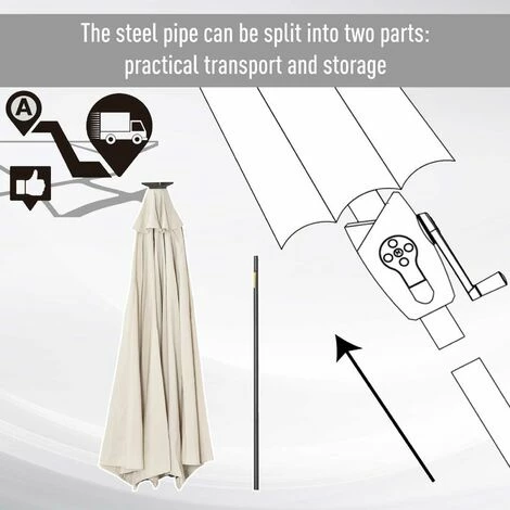 Outsunny Garden Parasol Outdoor Tilt Sun Umbrella LED Light Hand Crank Off-white Outsunny Garden Parasol Outdoor Tilt Sun Umbrella LED Light Hand Crank Off-white -Outsunny store 32751539 5