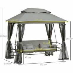 Outsunny 3 Person Canopy Gazebo Swing Outdoor Patio Lounge W/ Mesh Walls, Grey -Outsunny store 32990778 2
