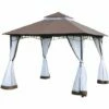 Outsunny Garden Gazebo Wedding Canopy Shelter Mesh Square Party Brown 3 X 3m -Outsunny store 3300259 1