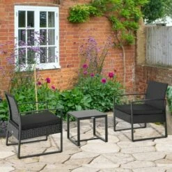 Outsunny 3 Pieces Rattan Patio Bistro Set 2 Chairs Coffee Side Table Set -Outsunny store 3300267 3