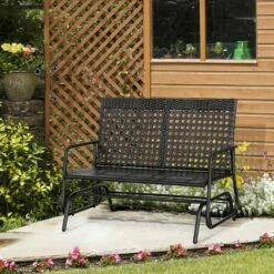 Outsunny 2 Seater Wicker Glider Bench Chair Rocking Chair Patio Garden Armchair -Outsunny store 3300275 3