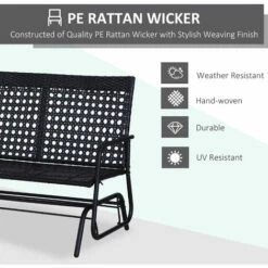 Outsunny 2 Seater Wicker Glider Bench Chair Rocking Chair Patio Garden Armchair -Outsunny store 3300275 5