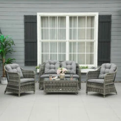 Outsunny 4 PCs Rattan Wicker Sofa Set Outdoor Conservatory Furniture W/ Cushion -Outsunny store 33196555 3