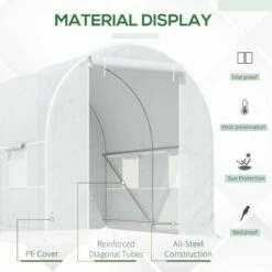 Outsunny Greenhouse Solid Frame Walk-in Garden Grow Large Insect Poly Tunnel 5 Outsunny Greenhouse Solid Frame Walk-in Garden Grow Large Insect Poly Tunnel -Outsunny store 3333784 4