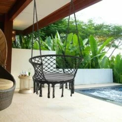 Outsunny Hanging Hammock Chair Macrame Seat For Outdoor Patio Garden Dark Grey -Outsunny store 33361285 3