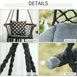 Outsunny Hanging Hammock Chair Macrame Seat For Outdoor Patio Garden Dark Grey -Outsunny store 33361285 4