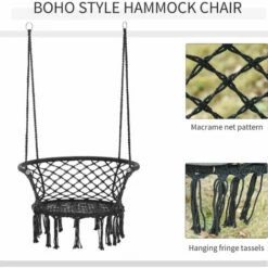Outsunny Hanging Hammock Chair Macrame Seat For Outdoor Patio Garden Dark Grey -Outsunny store 33361285 5