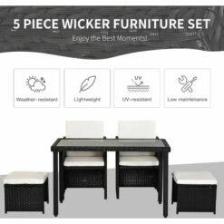 Outsunny 5 Pieces Rattan Garden Furniture Sofa Set W/ Table Chair Footrest Black 5 Outsunny 5 Pieces Rattan Garden Furniture Sofa Set W/ Table Chair Footrest Black -Outsunny store 3361231 4