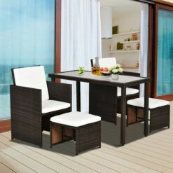 Outsunny 5 Pieces Rattan Garden Furniture Sofa Set W/ Table Chair Footrest Brown -Outsunny store 3361232 3