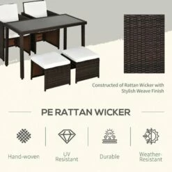 Outsunny 5 Pieces Rattan Garden Furniture Sofa Set W/ Table Chair Footrest Brown -Outsunny store 3361232 4