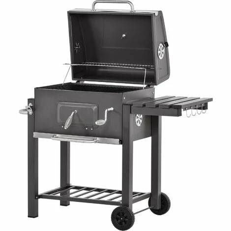 Outsunny Charcoal Grill BBQ Trolley Wheels Shelf Side Thermometer Steel Black 3 Outsunny Charcoal Grill BBQ Trolley Wheels Shelf Side Thermometer Steel Black