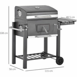 Alternative view of Outsunny Charcoal Grill BBQ Trolley Wheels Shelf Side Thermometer Steel Black