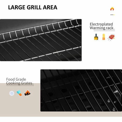 Outsunny Charcoal Grill BBQ Trolley Wheels Shelf Side Thermometer Steel Black 7 Outsunny Charcoal Grill BBQ Trolley Wheels Shelf Side Thermometer Steel Black - Image 5