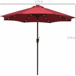 Outsunny Garden Parasol Outdoor Tilt Sun Umbrella LED Light Hand Crank Red -Outsunny store 3385519 2