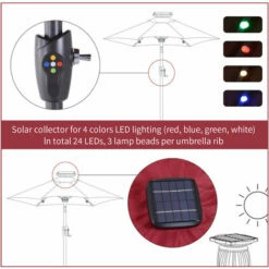 Outsunny Garden Parasol Outdoor Tilt Sun Umbrella LED Light Hand Crank Red -Outsunny store 3385519 4