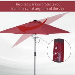 Outsunny Garden Parasol Outdoor Tilt Sun Umbrella LED Light Hand Crank Red -Outsunny store 3385519 5
