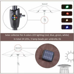 Outsunny Garden Parasol Outdoor Tilt Sun Umbrella LED Light Hand Crank Brown -Outsunny store 3385520 4