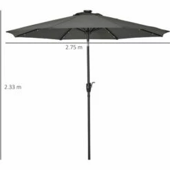 Outsunny Garden Parasol Outdoor Tilt Sun Umbrella LED Light Hand Crank Grey -Outsunny store 33906349 2
