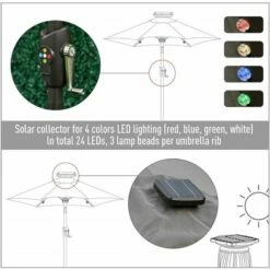 Outsunny Garden Parasol Outdoor Tilt Sun Umbrella LED Light Hand Crank Grey -Outsunny store 33906349 4