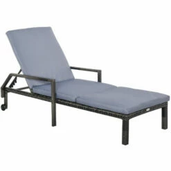 Outsunny Rattan Wicker Chaise Sun Lounger Garden W/ Adjustable Backrest & Wheels