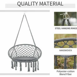 Outsunny Macrame Hanging Chair Swing Hammock For Indoor & Outdoor Use Grey -Outsunny store 34203153 5