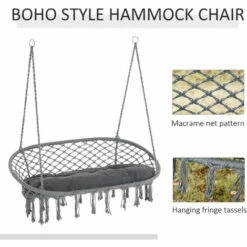Outsunny Hanging Hammock Chair Macrame Seat For Patio Garden Yard Dark Grey -Outsunny store 34203154 5