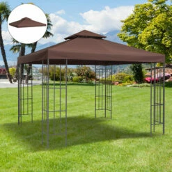Outsunny 3(m) 2 Tier Garden Gazebo Top Cover Replacement Canopy Roof Coffee -Outsunny store 3427411 3