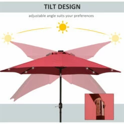 Outsunny Tilt Umbrella Outdoor Patio Solar Power LED Light Parasol W/ Hand Crank -Outsunny store 3427417 4