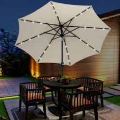 Outsunny Outdoor Garden Solar Power 24 LED Light Parasol Sun Umbrella Crank Tilt -Outsunny store 3427419 3