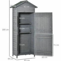 Outsunny Wood Garden Storage Shed Tool Cabinet W/ Felt Roof, 189x82x49cm, Grey 3 Outsunny Wood Garden Storage Shed Tool Cabinet W/ Felt Roof, 189x82x49cm, Grey -Outsunny store 34526001 2