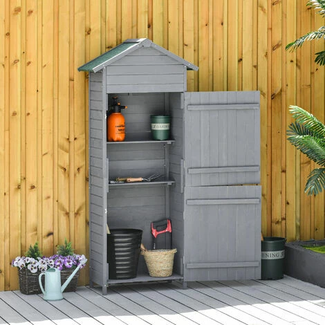 Outsunny Wood Garden Storage Shed Tool Cabinet w/ Felt Roof, 189x82x49cm, Grey Outsunny Wood Garden Storage Shed Tool Cabinet W/ Felt Roof, 189x82x49cm, Grey -Outsunny store 34526001 3