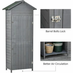 Outsunny Wood Garden Storage Shed Tool Cabinet W/ Felt Roof, 189x82x49cm, Grey 6 Outsunny Wood Garden Storage Shed Tool Cabinet W/ Felt Roof, 189x82x49cm, Grey -Outsunny store 34526001 5
