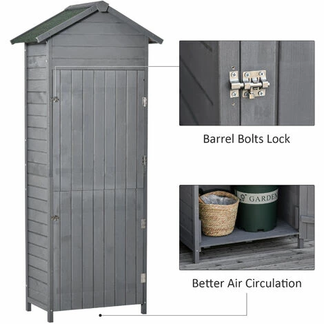 Outsunny Wood Garden Storage Shed Tool Cabinet w/ Felt Roof, 189x82x49cm, Grey Outsunny Wood Garden Storage Shed Tool Cabinet W/ Felt Roof, 189x82x49cm, Grey -Outsunny store 34526001 5