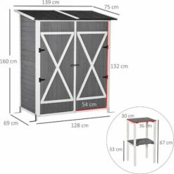 Outsunny Garden Storage Shed Tool Organizer W/ Table, 139x75x160cm, Dark Grey -Outsunny store 34691594 2